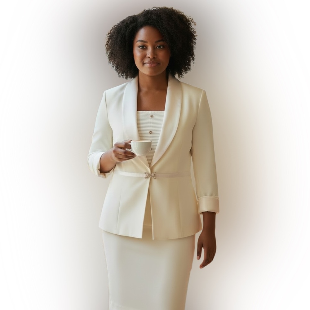 Laurence Miller Elegant Cream Women's 3 piece skirt set size 18